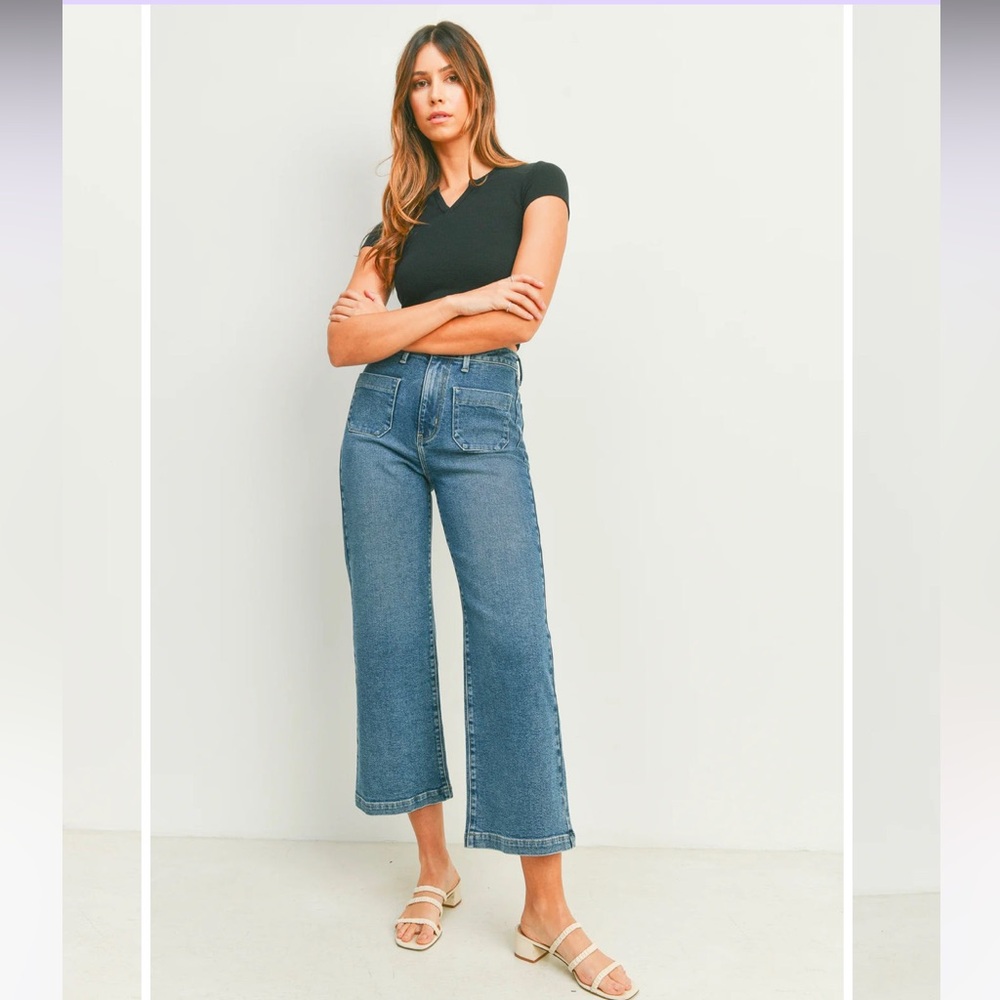Just Black Denim Sailor Patch Pocket Wide Leg Jeans